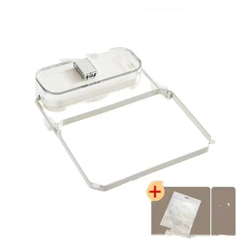 Dark green gold kitchen sink filter rack with suction cups and disposable filter screens on stainless steel sink