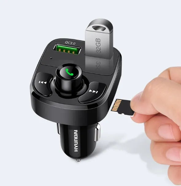 Modern car charger in black with MP3 playback and 3.1A USB output