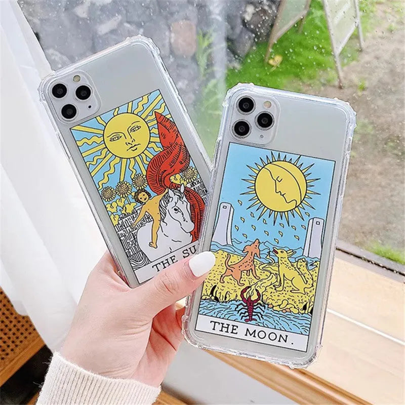Creative mythology comic retro phone case with sun moon graffiti design for iPhone
