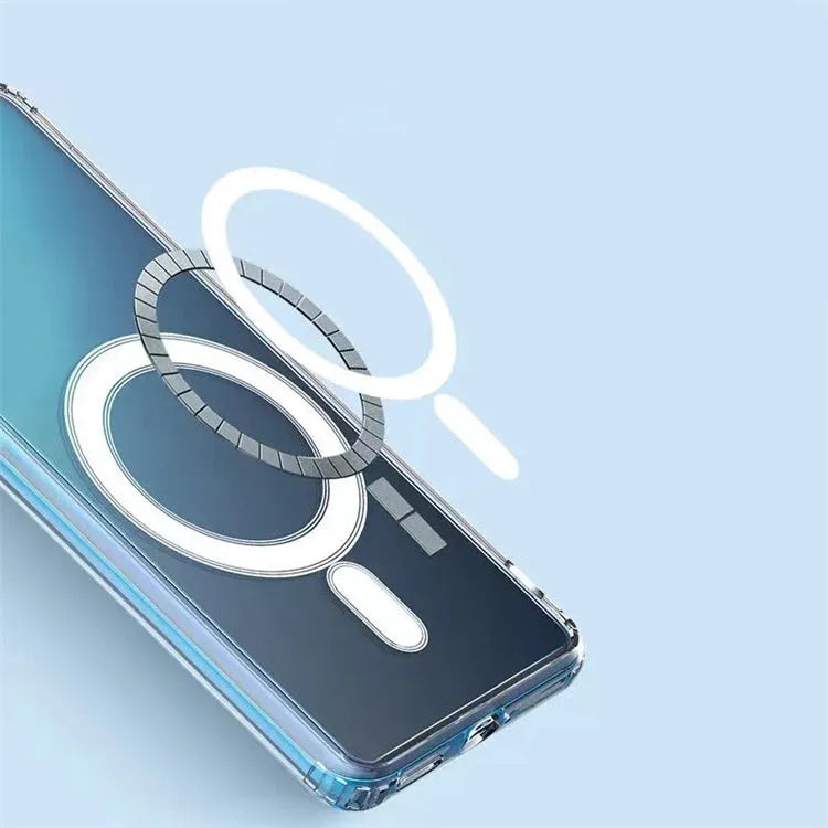 Transparent MagSafe magnetic phone case for Samsung Galaxy S21 S22 S23 on a table