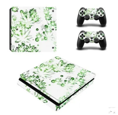 PS4 Slim console protection film in PVC material showing breathable slots and one of six available decorative styles