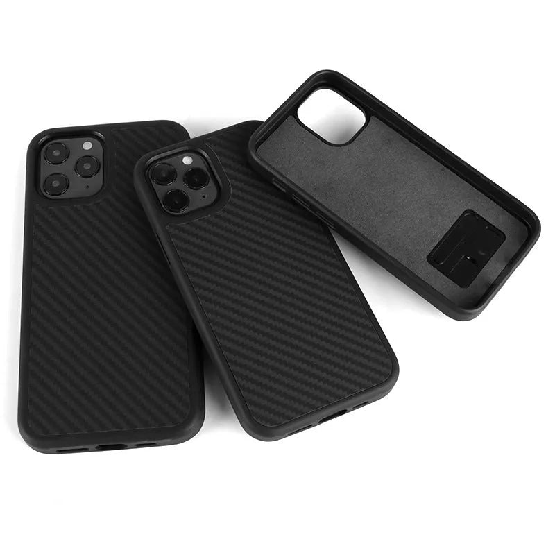 Black wooden iPhone case with TPU and Kevlar construction for waterproof protection