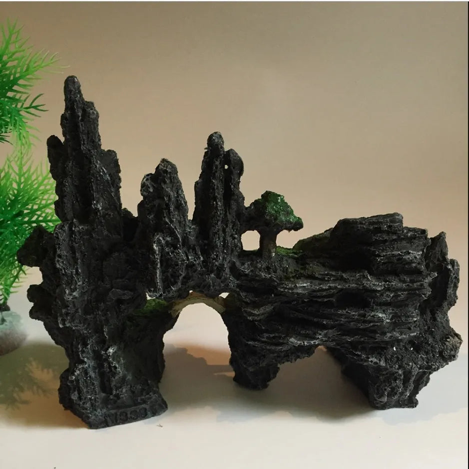Simulation resin rockery aquarium ornament in pastoral style, size 339 and 338, synthetic resin fish tank decoration