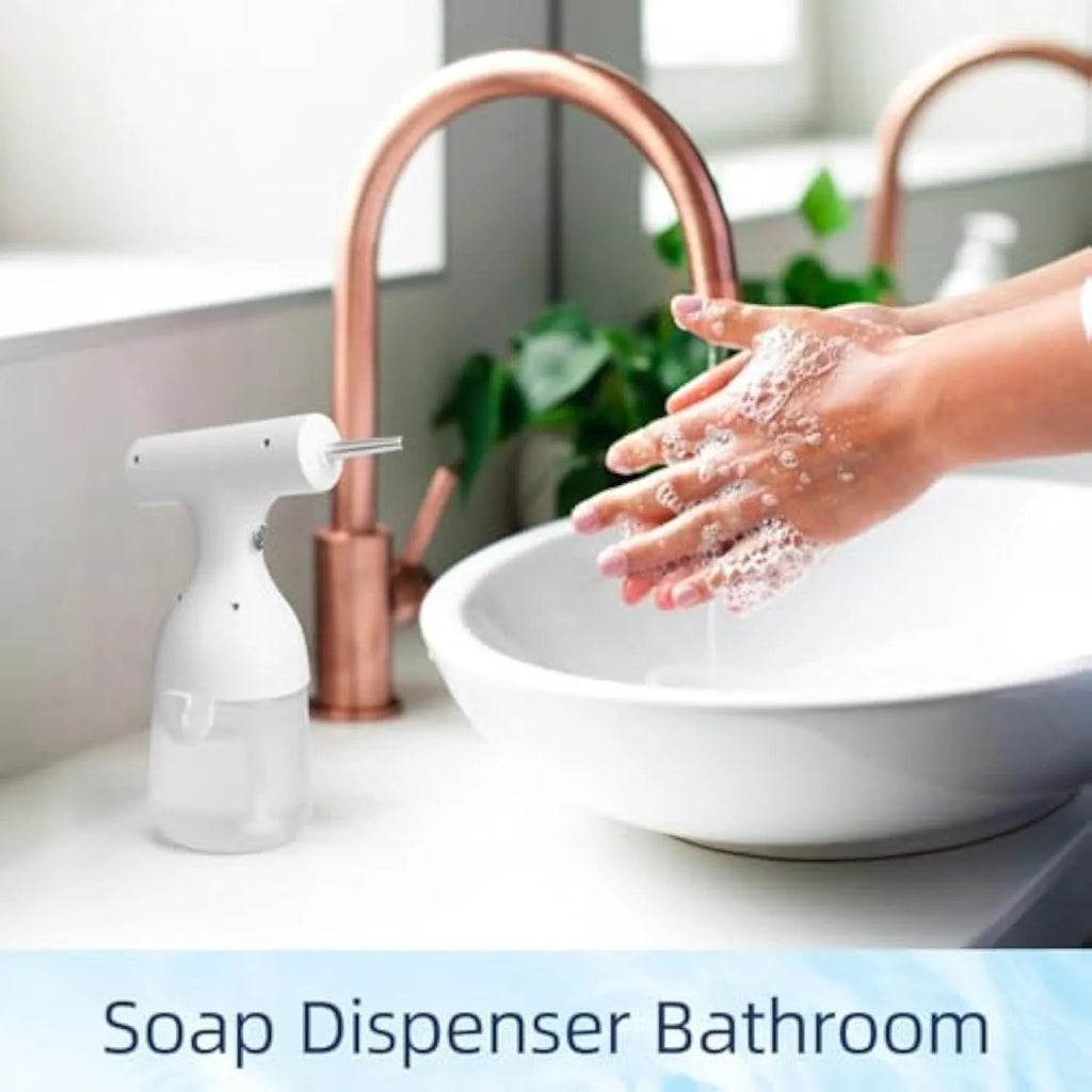White electric foam soap dispenser with two nozzles and USB charging cable