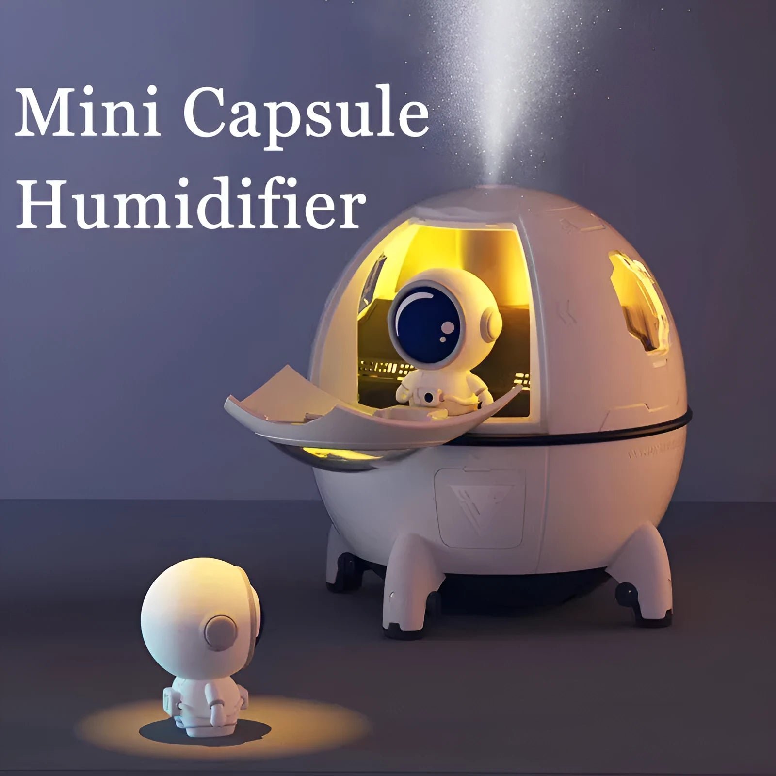 Purple astronaut-themed USB desktop humidifier with colourful LED light and 220ml water tank