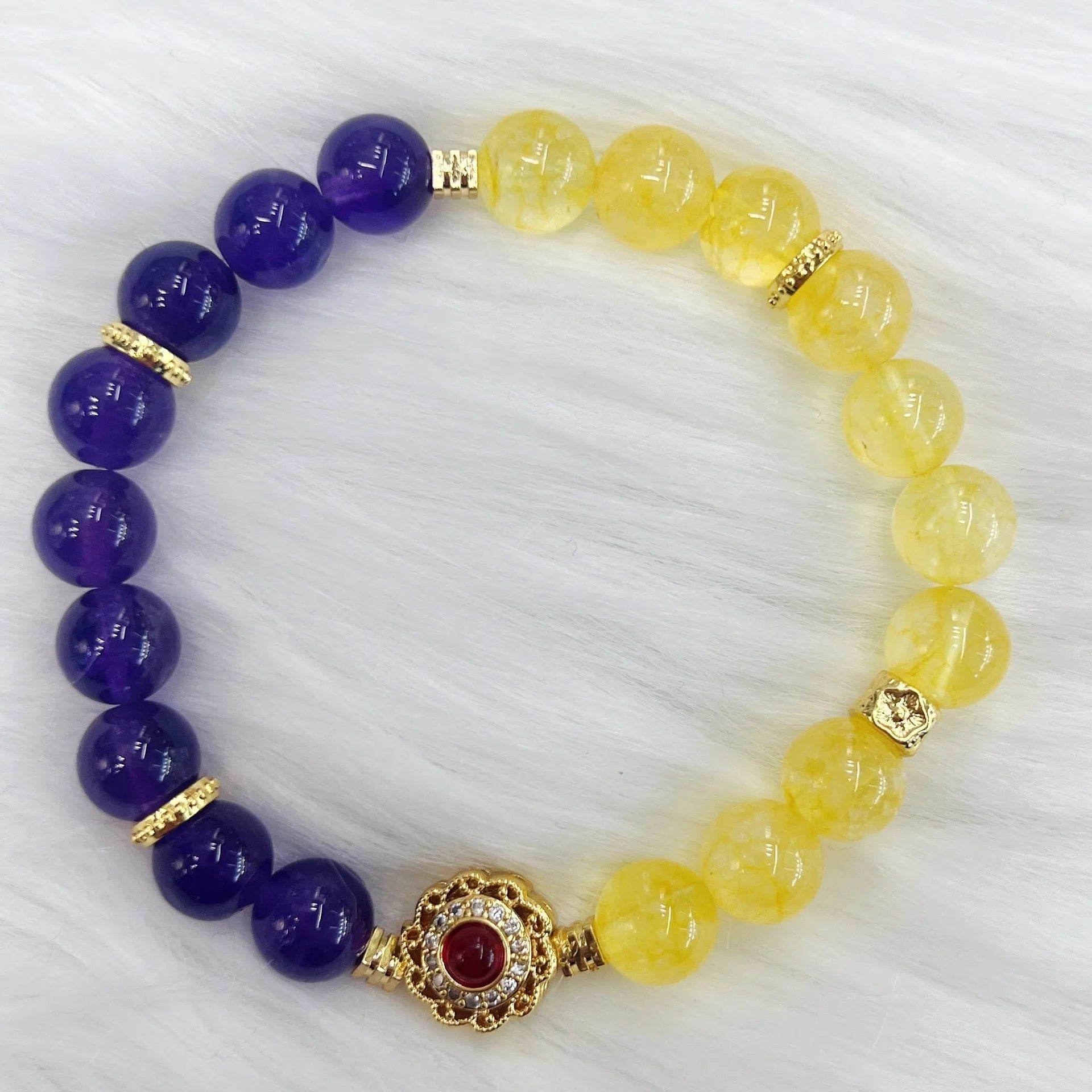 Handmade yellow and purple crystal bracelet for women