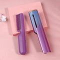 USB straight hair comb with tourmaline ceramic heat conductor, 3D gradient pink or green shell, and ten temperature settings