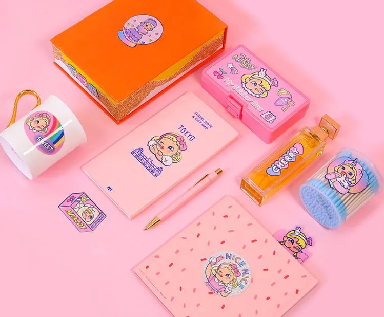 Korean cartoon sticker set with 16 square designs and storage box for suitcase and laptop decoration
