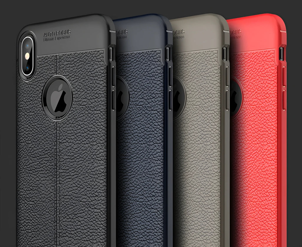 WeFor black PU leather texture protective case fitted on an OnePlus 6 smartphone.