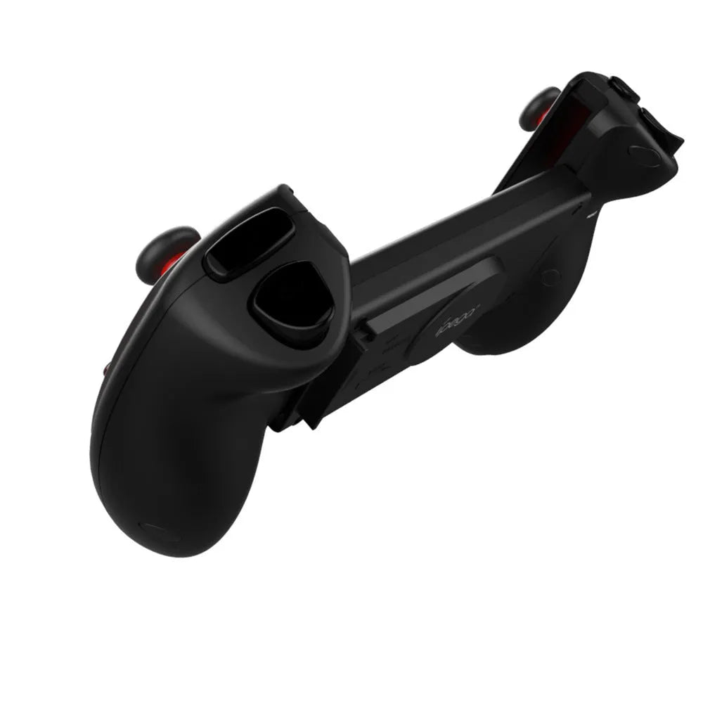 Red telescopic gamepad controller showing USB port and mobile device holder