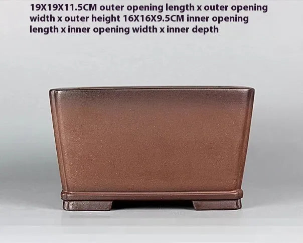 Handmade brown antique purple clay square flower pot with drainage hole.