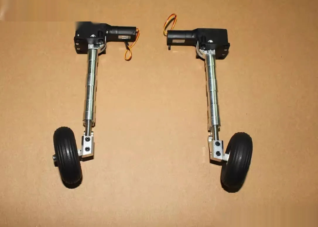 Alloy retractable shock-absorbing landing gear for electric RC toys with multiple height and wheel size options