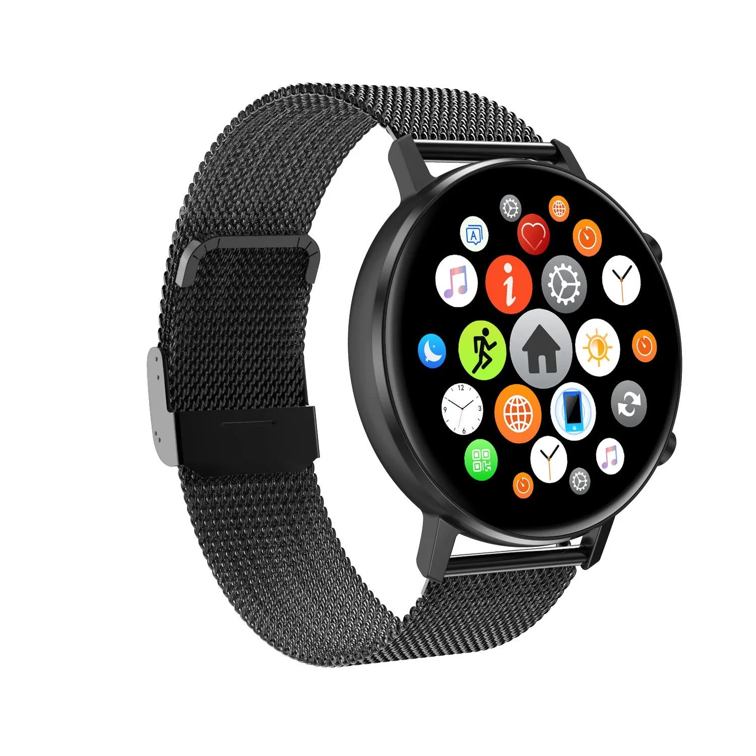 DT96 smart bracelet fitness tracker with steel strap and colour display showing fitness metrics