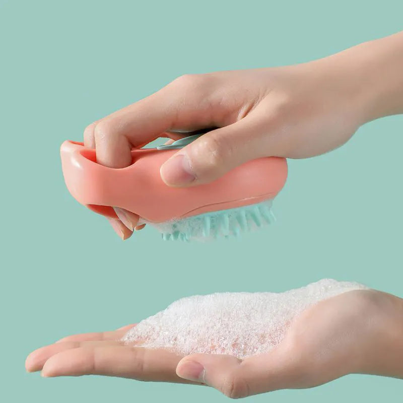 Silicone pet bath brush for cats and dogs measuring 12cm with soft bristles