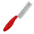 Red plastic handle pet grooming comb with stainless steel short and long teeth for detangling