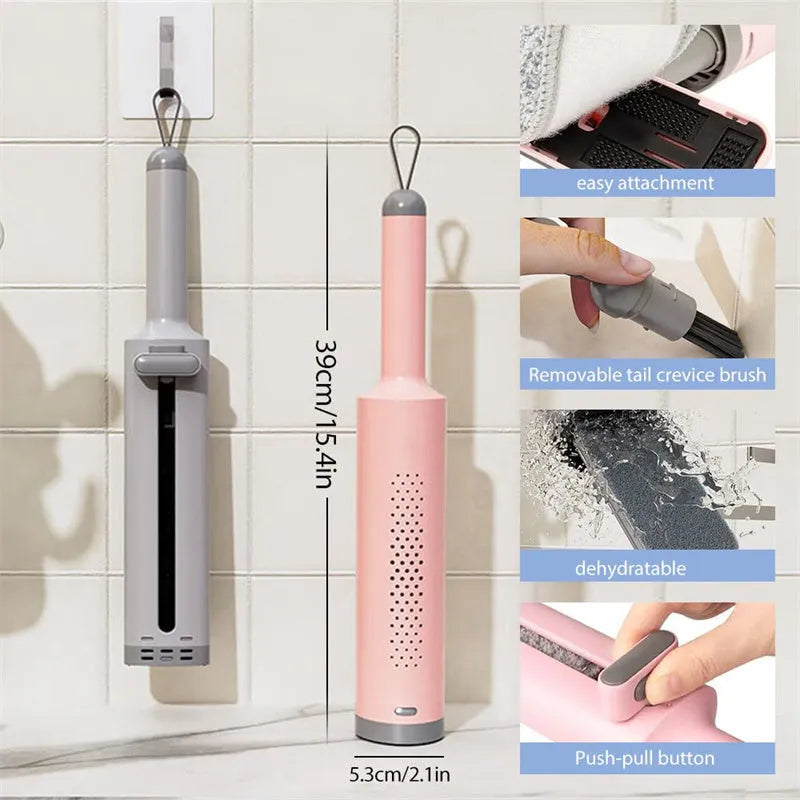 Rotatable self-squeeze flat mop with microfiber pads in grey, pink, or white.