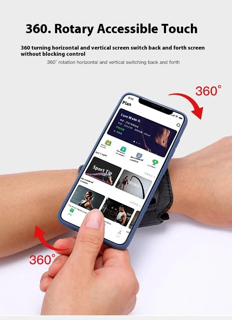 Black unisex mobile phone armband and wrist strap holder suitable for 4-7 inch smartphones during delivery work or sports