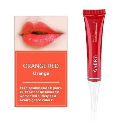 Vermilion lip gloss makeup tool showing five colour shades: pink, orange red, bright rose red, rose red, and seashell