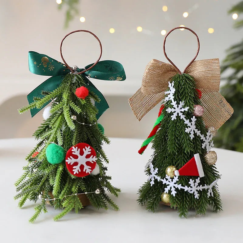 21cm PE foam mini Christmas tree ornament with red and white snowflake design, hanging on a tree branch
