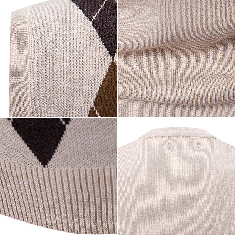 Men's loose fit plaid pullover sweater in grey, modal spandex blend, casual leisure wear