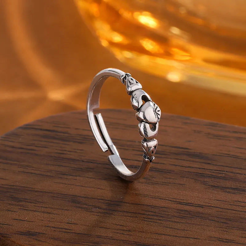 Retro silver copper open ring with heart shape for women