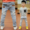 Boys harem pants in denim with stripe pattern and rubber band waist for spring and autumn casual wear