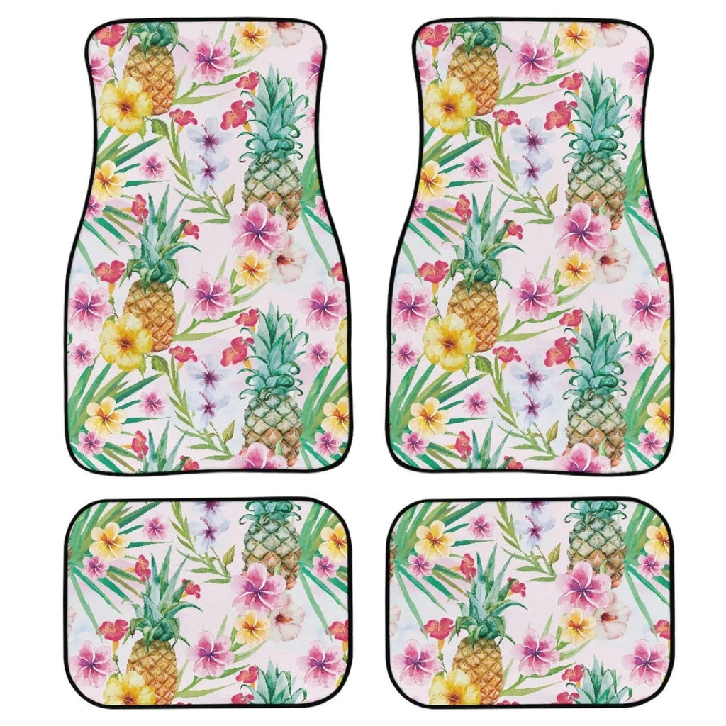 Black printed rubber car floor mats in a four-piece set for vehicles
