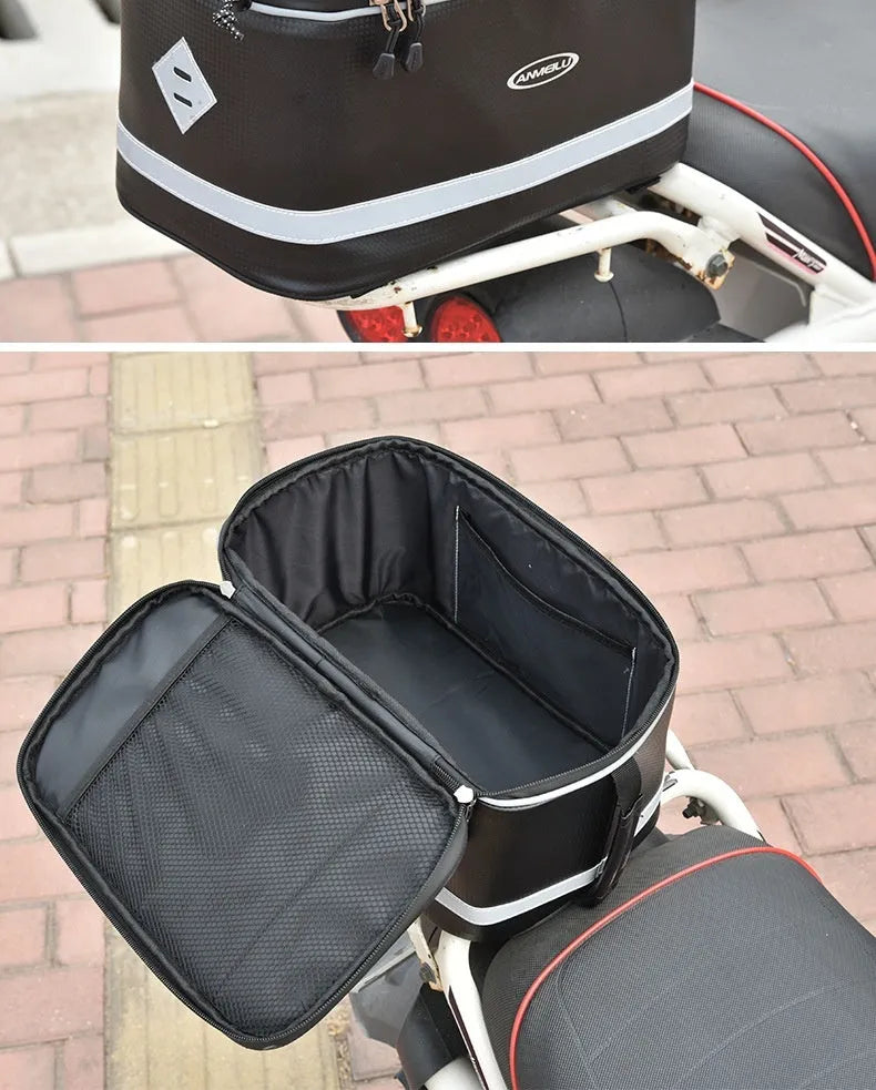 Black PU leather car bicycle rack bag with 12 litre capacity for backseat equipment storage