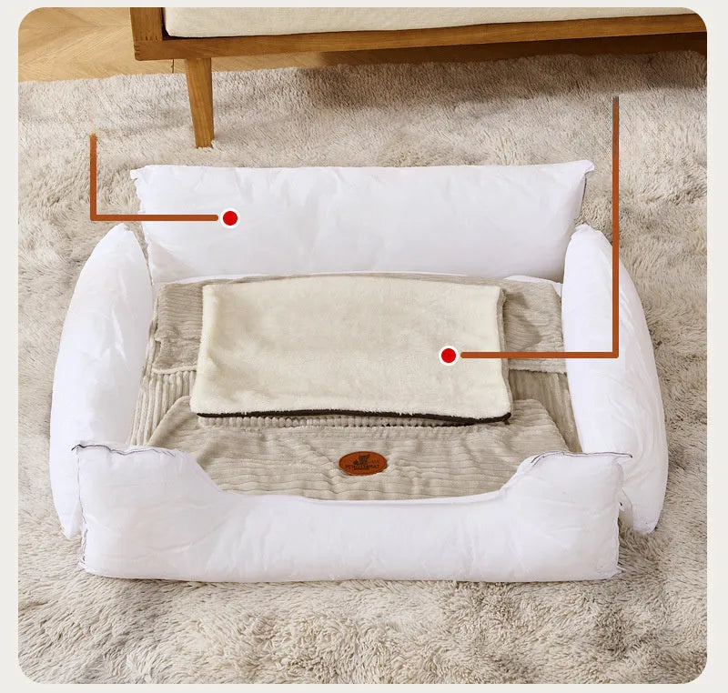 Universal removable washable pet bed for small medium dogs cats in coffee white colour