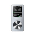 Gold all-metal portable MP3 music player with 1.8-inch screen displayed next to headphones.