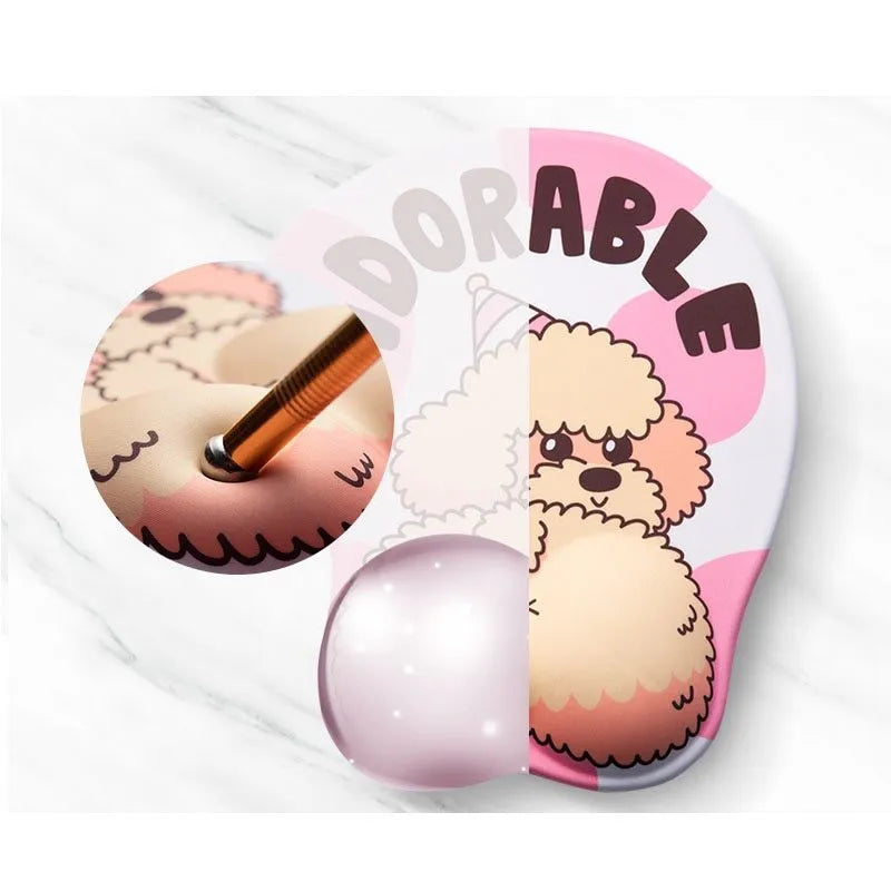 Corgi design 3D mouse pad with raised wrist support cushion in blue colour on desktop