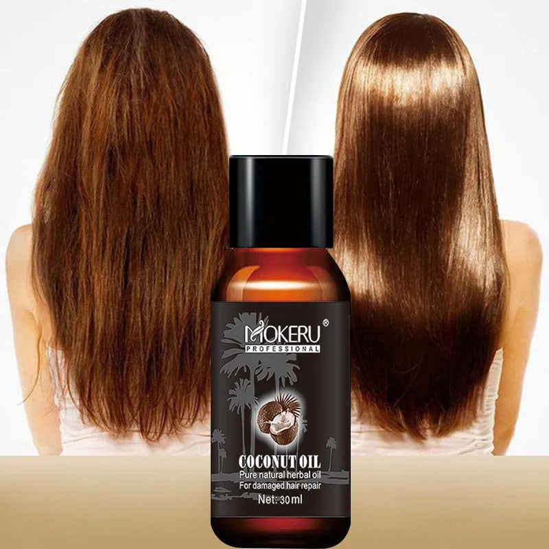 White 30ml bottle of Coconut Oil Repair hair treatment for frizz and damage