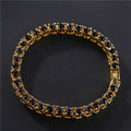 Men's silver hip hop bracelet with single row chain links and rhinestone details on wrist