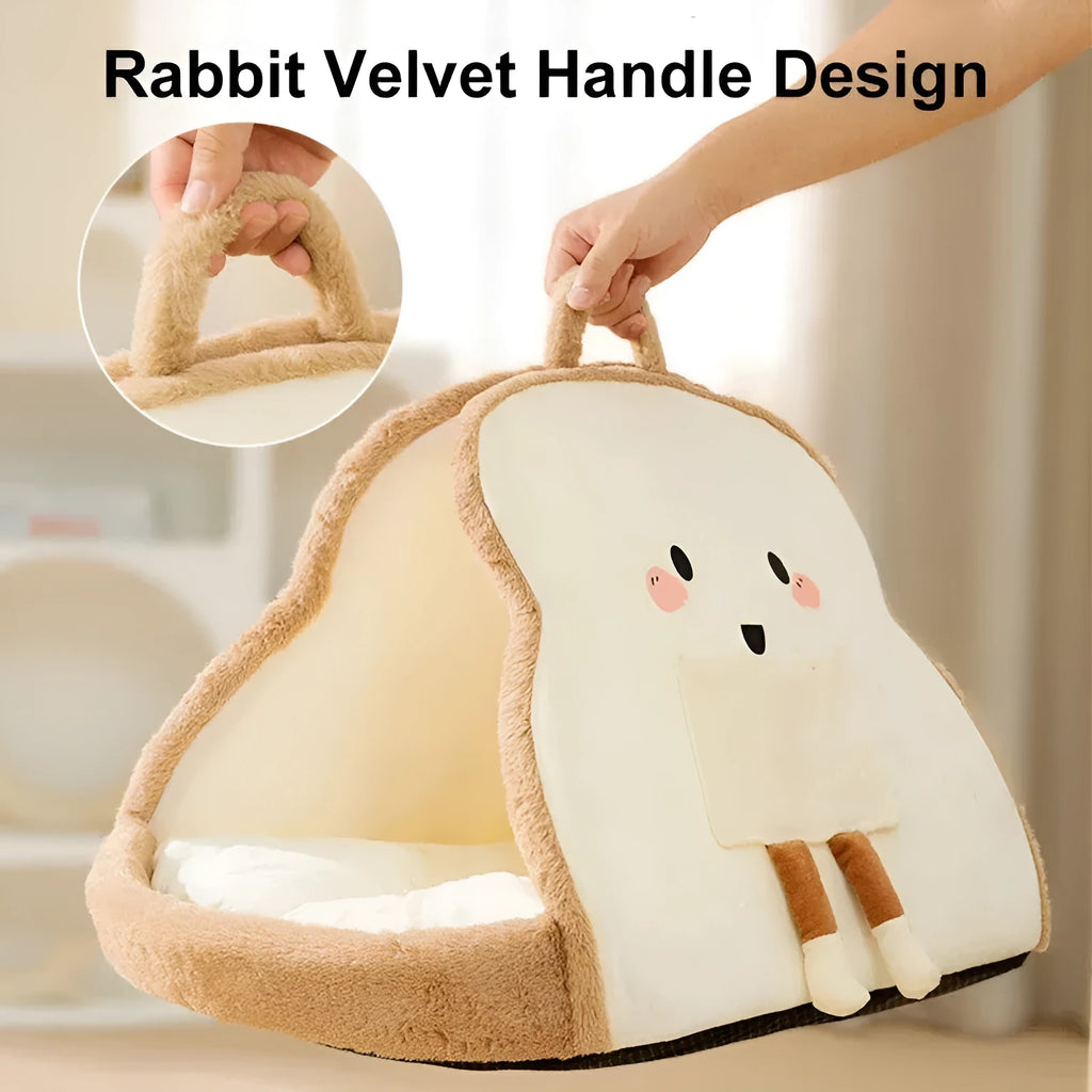Green cat tent bed with fleece interior and mesh ventilation windows