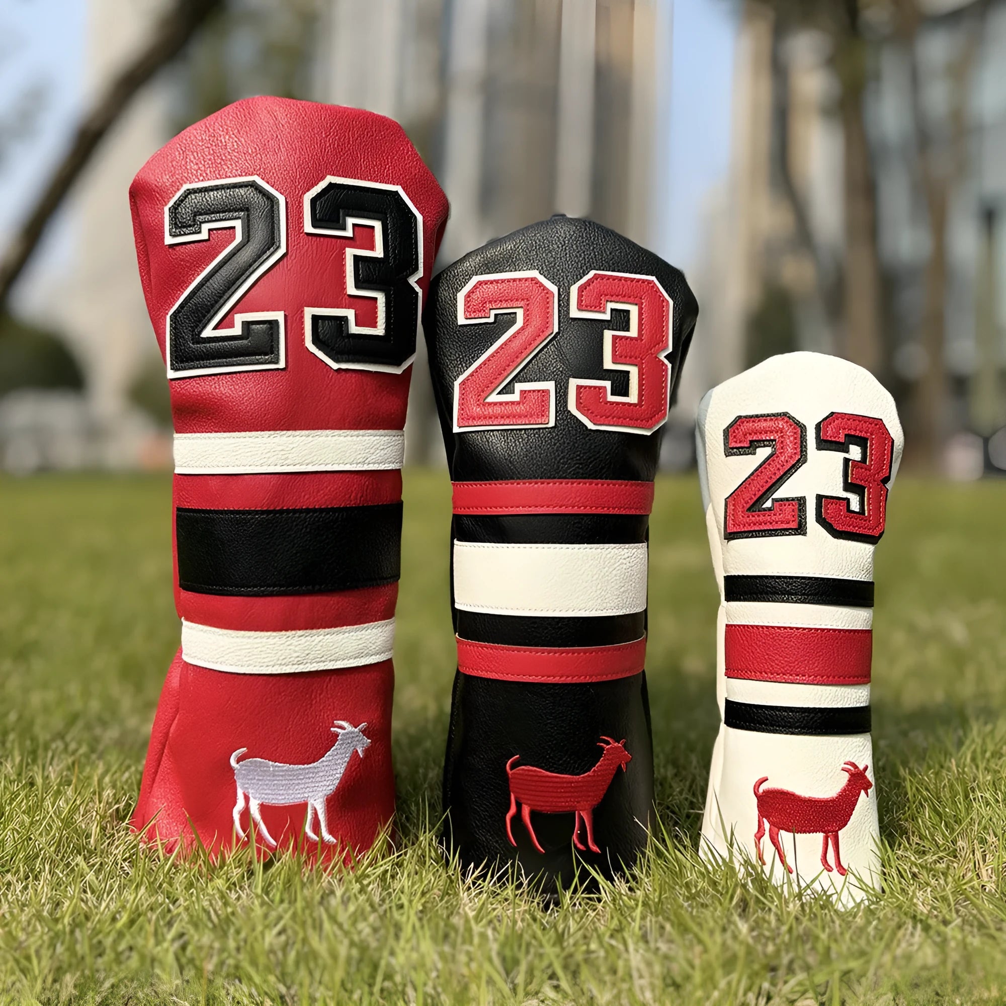 A PU golf club sleeve in a choice of colours, designed to fit over wooden pole sets and a square putter iron head.