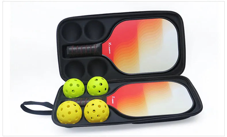 Black waterproof EVA pickleball shoulder bag with a double strap, holding a paddle and balls.