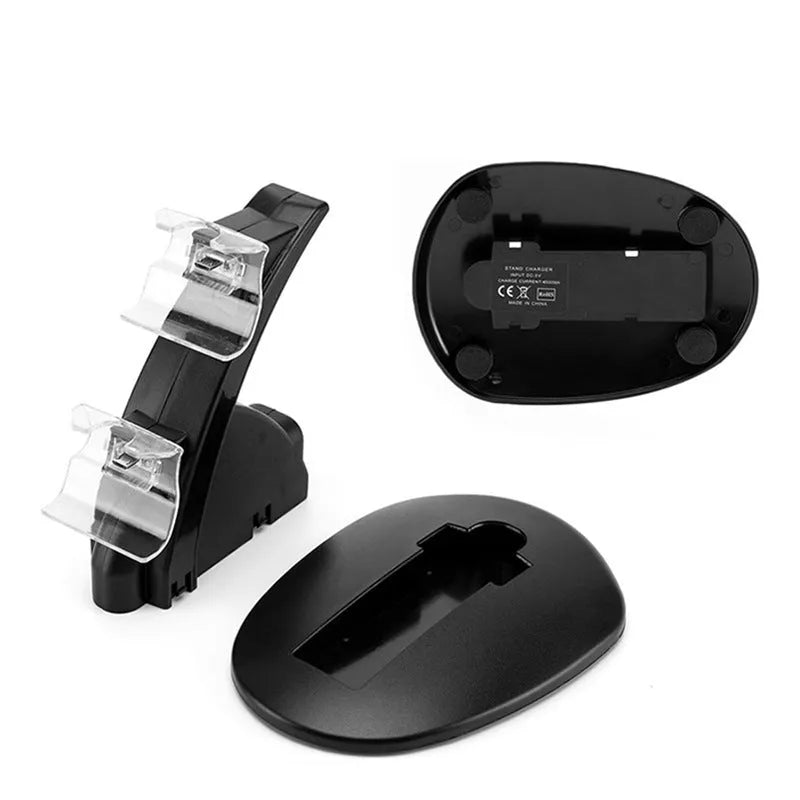 Black dual charging stand for Xbox One controllers with two charging slots