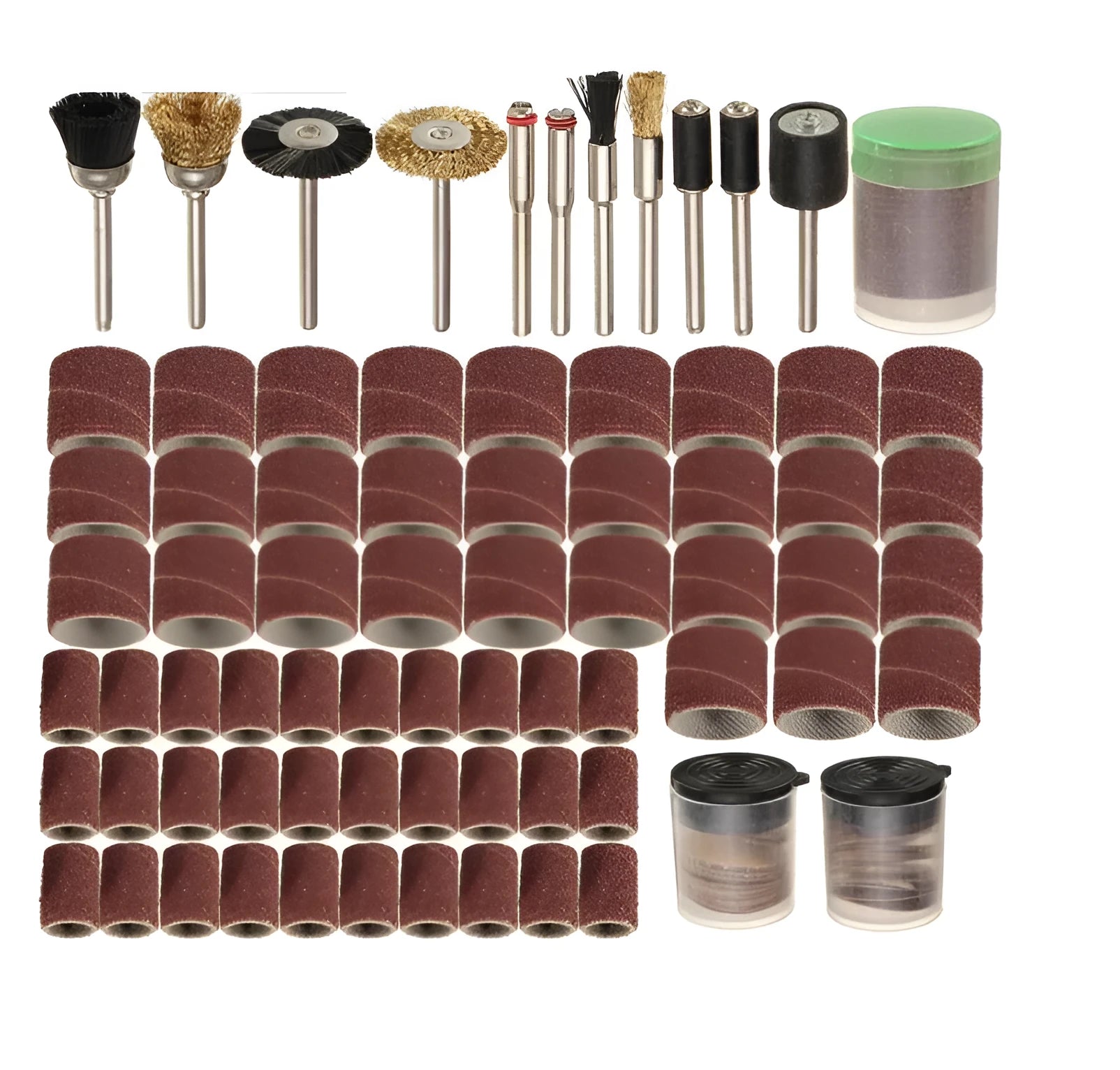 150-piece electric grinder accessories combo set with sandpaper rings and multiple material components