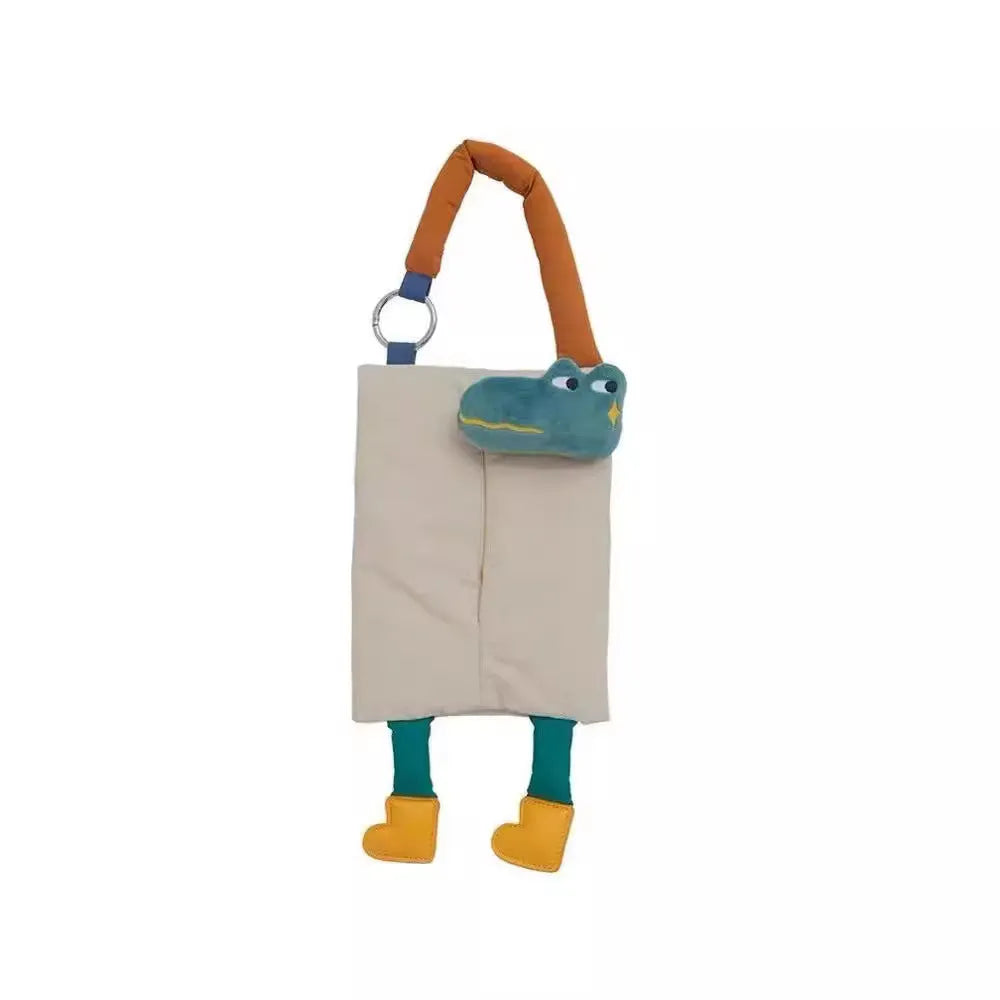 Hanging plush tissue buggy bag for cars and pushchairs measuring 25x19 cm in hat dog colour design