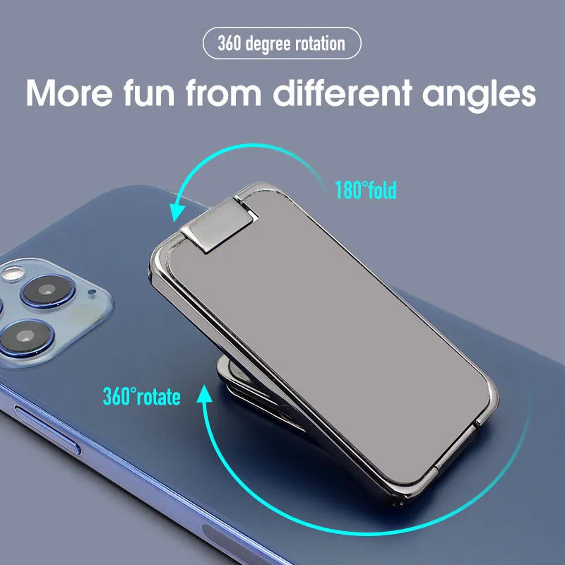 Foldable zinc alloy mobile phone stand with retractable ring bracket in silver colour