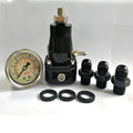 Black CNC aluminum fuel pressure regulator with adjustment port and mounting strap