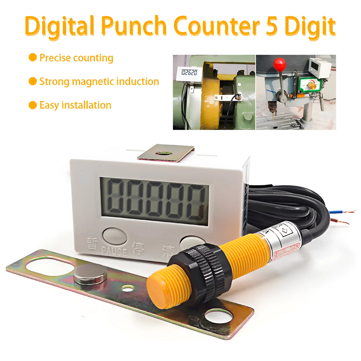 Digital display counter with large LCD screen and magnetic induction switch, plastic body, TT 5J style