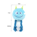 Two squeaky rope plush dog toys in blue and yellow colours for small and medium breed dogs