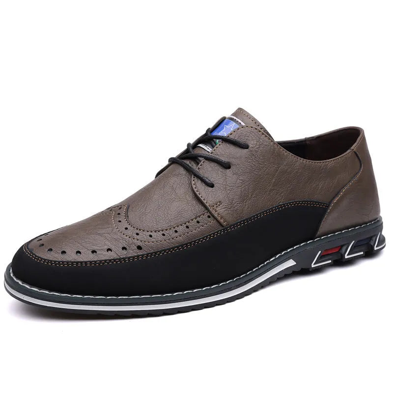 Men's leather business casual shoes with rubber sole in black colour option