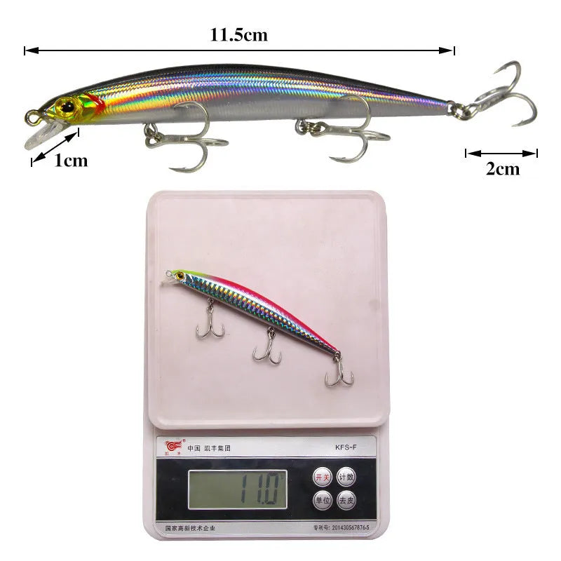 Topwater fishing lure ABS plastic 11.5cm 11g with treble hook in Silver Bar colour