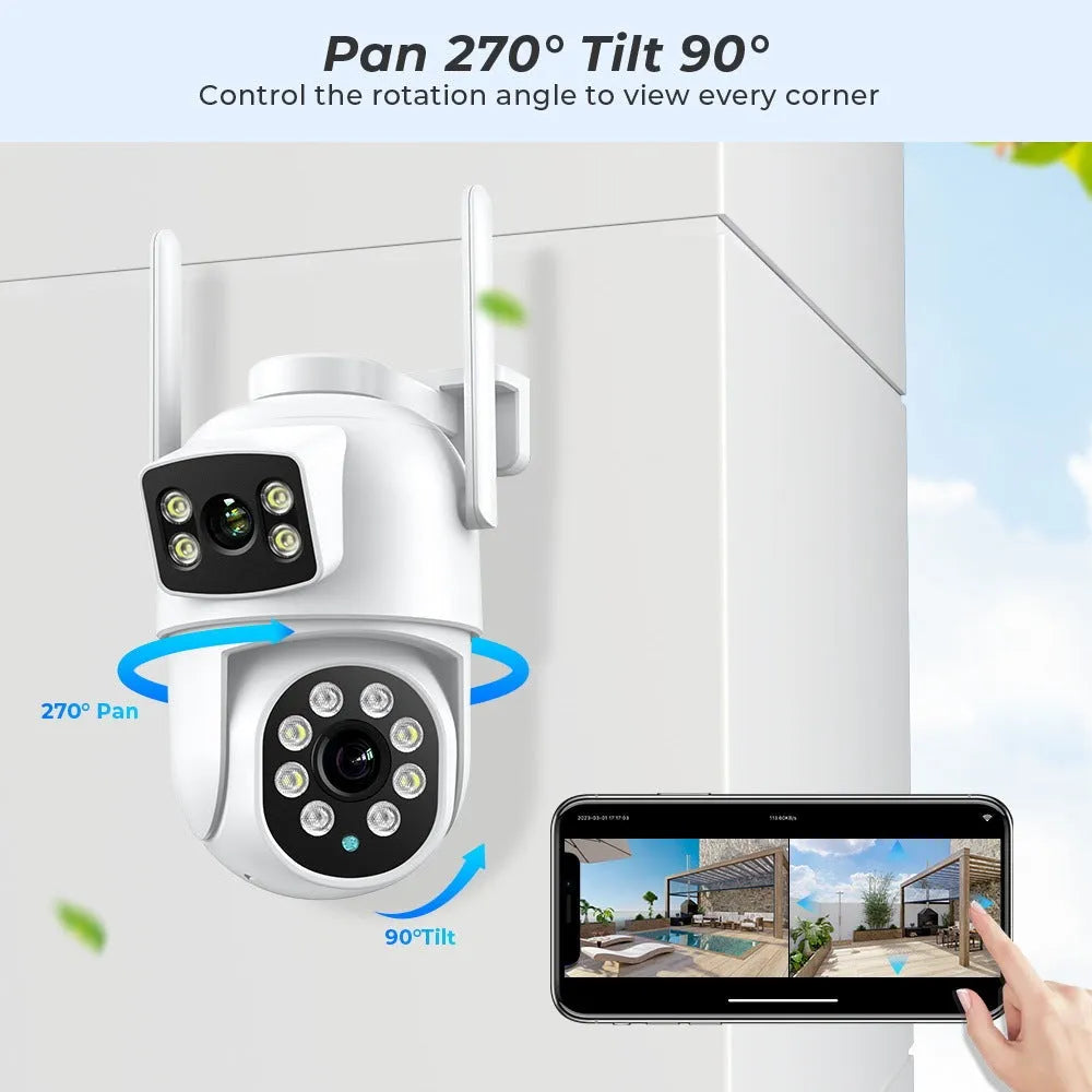 White icsee 600W outdoor night vision wireless surveillance camera with gun ball linkage and dual-screen display