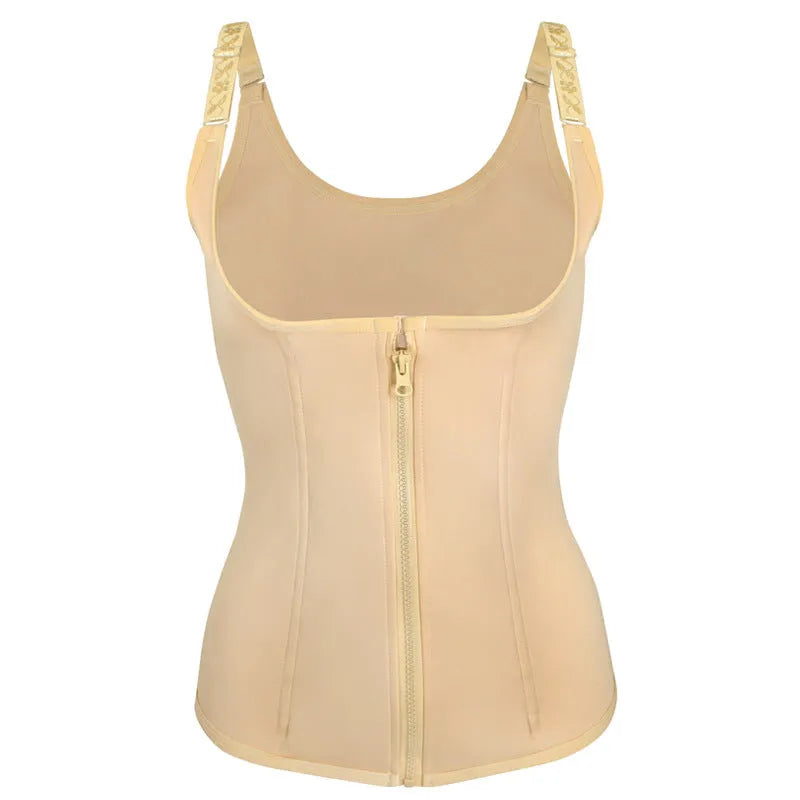 Adjustable zipper waist shaper in black on a white background