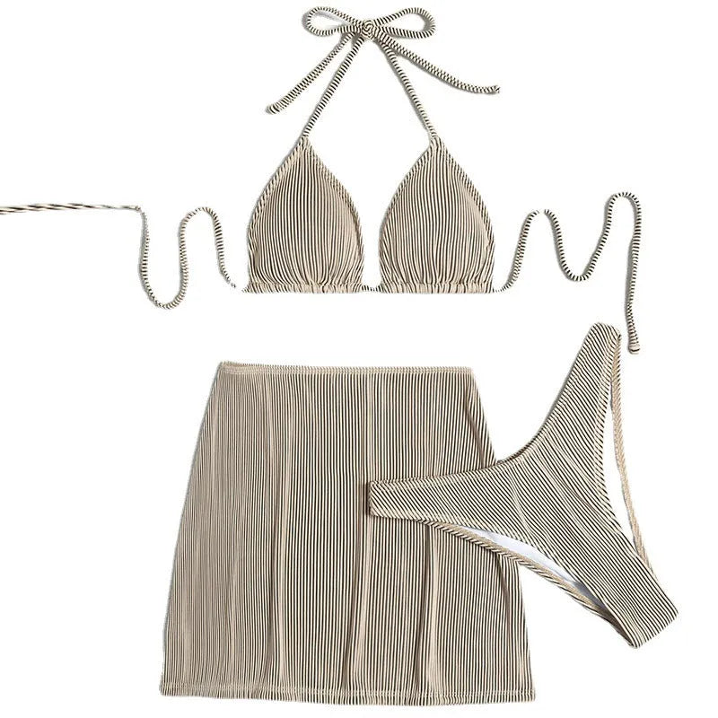 Three-piece rib fabric bikini swimsuit in sleeveless briefs style with Asian sizing options