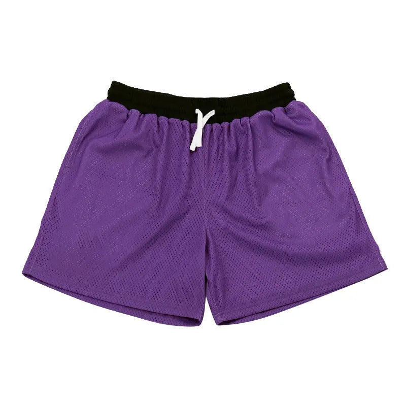 Men's solid colour mesh quick-drying shorts for running and fitness in summer