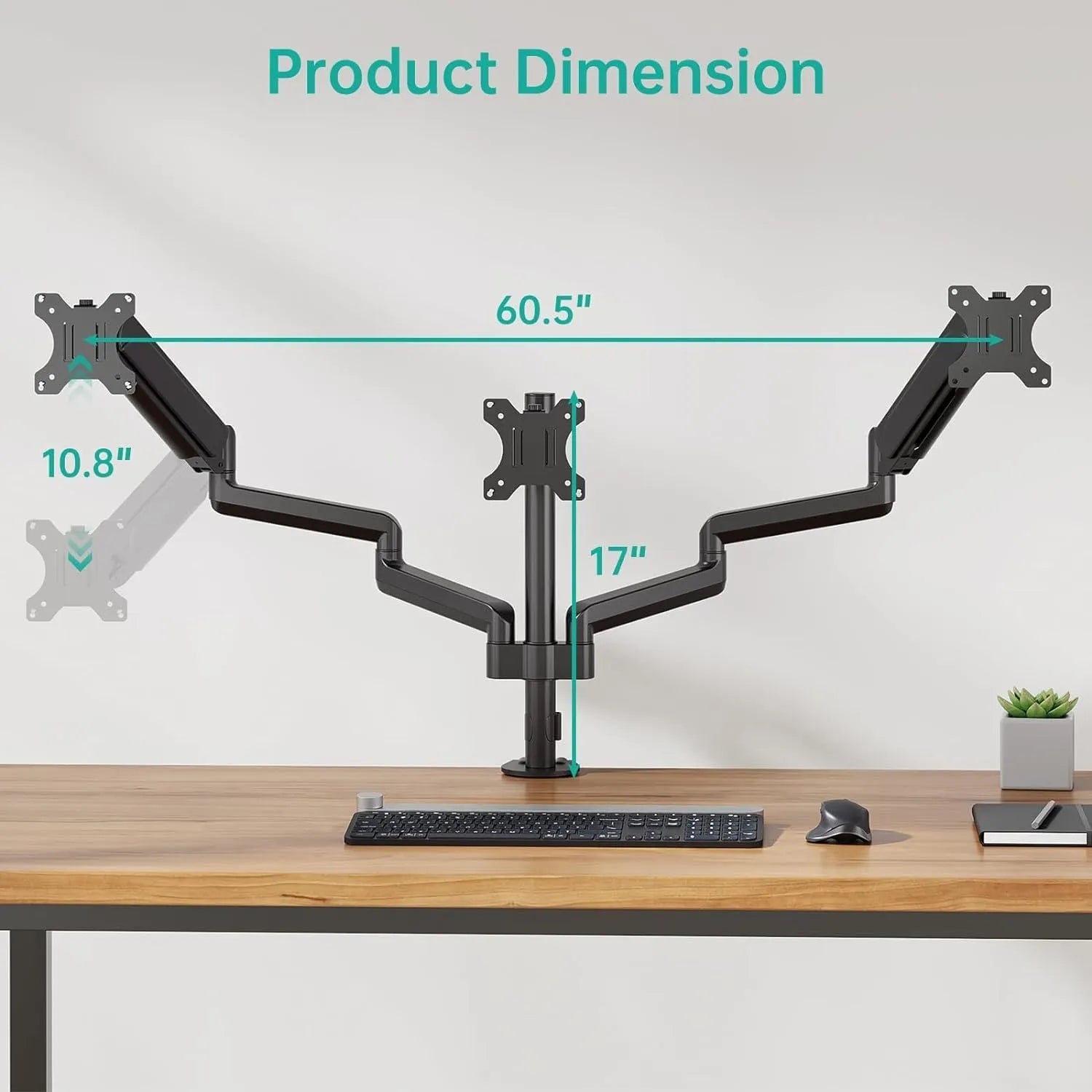 Black three-arm gas spring monitor mount for 13 to 27-inch computer screens